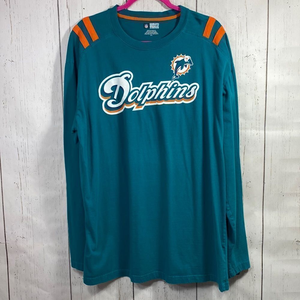 Miami Dolphins NFL Team Apparel Long Sleeve Shirt 2XL Teal Orange Football Fan